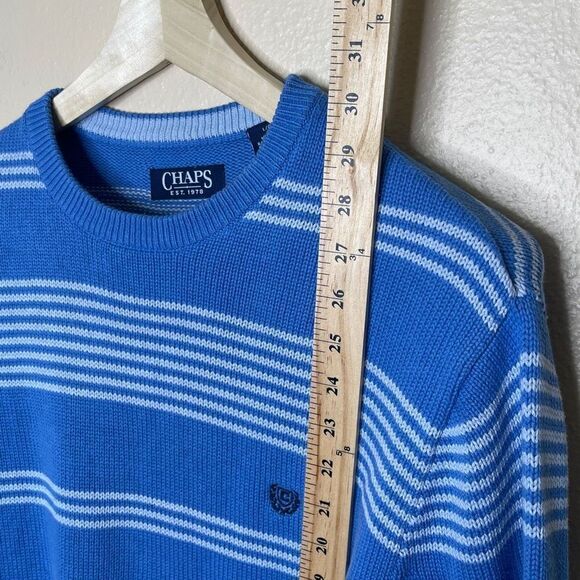 Chaps Mens Blue and White Striped Crew Neck Sweater Size L - Picture 6 of 8